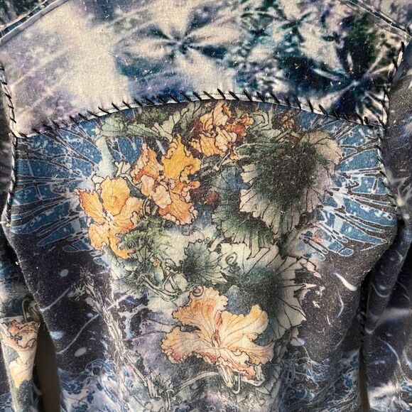 Alberto Makali Maximalist Sweater SMALL Rare Abstract Print Space Floral 1/4 zip - Picture 7 of 11